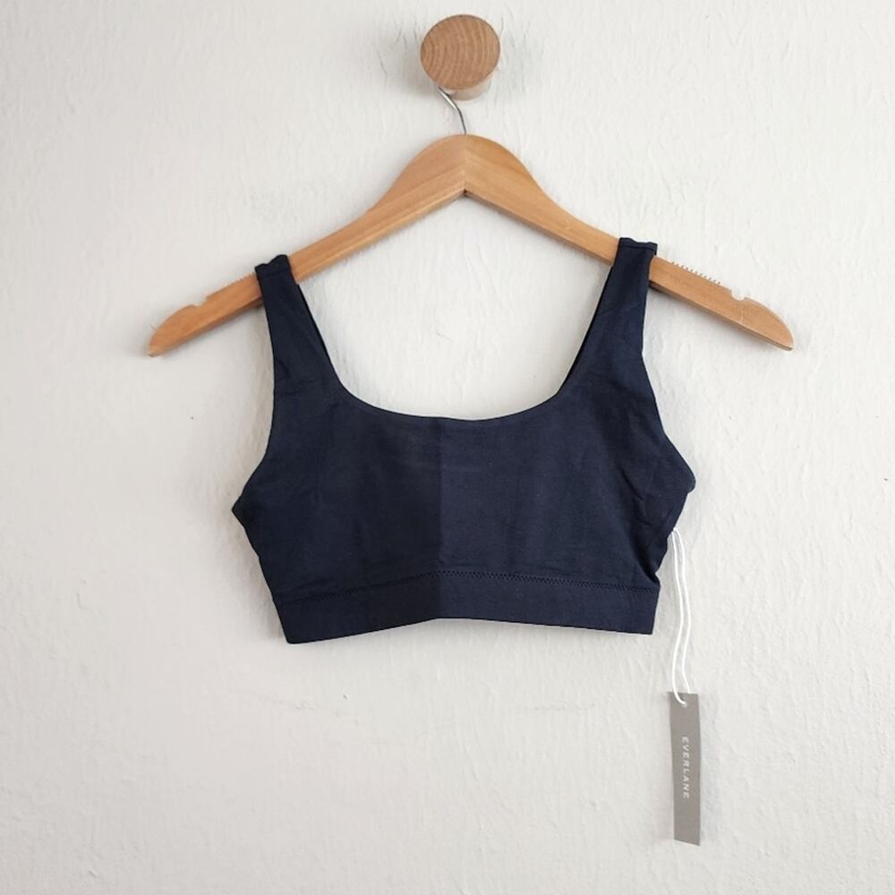 NWT Everlane The Tank Bra Black Supima Cotton Square Neck Tank Bra Size XS
